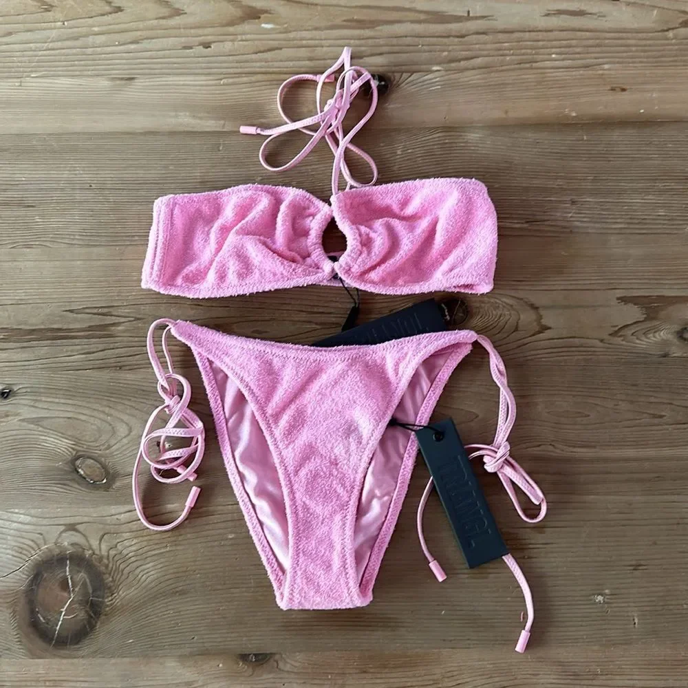 triangl swimwear Pink Terry Cloth Bandeau & Tie Bikini